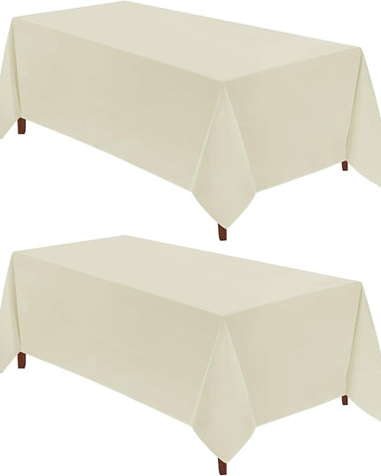 VidaFete Tablecloth 2 Pack 90 * 132inch Rectangle Table Cloth Polyester, Stain Wrinkle Resistant Polyester Dining Table Cover for Kitchen Dinning Party Wedding Rectangular Buffet Decoration(Ivory)