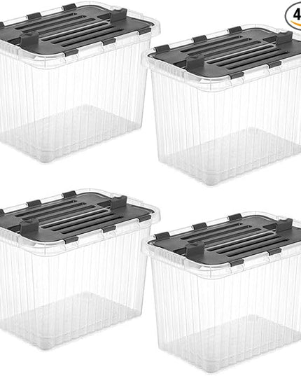 Superio 26 L Deep Storage Container with Hinged Lid 27.5 Quart (4 Pack)