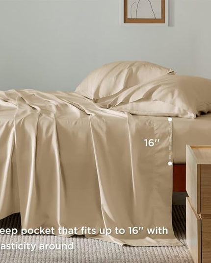 Bedsure Full Size Bed Sheets, Cooling Sheets, Rayon Derived from Bamboo, Breathable & Soft, Deep Pocket Up to 16 Inches, Hotel Luxury Silky Bedding for Hot Sleepers, Beige