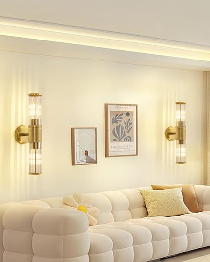 Gold Wall Sconce Bathroom Vanity Light Fixtures for Mirror, Modern Wall Light with Glass Rod Shade for Bathroom, Bedroom, Hallway, Living Room - Bulb Not Included