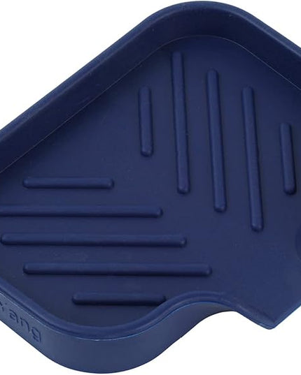 Silicone Bathroom Soap Dishes with Drain Spout-Kitchen Sink Organizer,Sponge Holder,Dish Soap Tray,Perfect for Dispenser,Scrubber,Bottle,Cup on Sink or Counter-Navy Blue 4.9"×3.2"