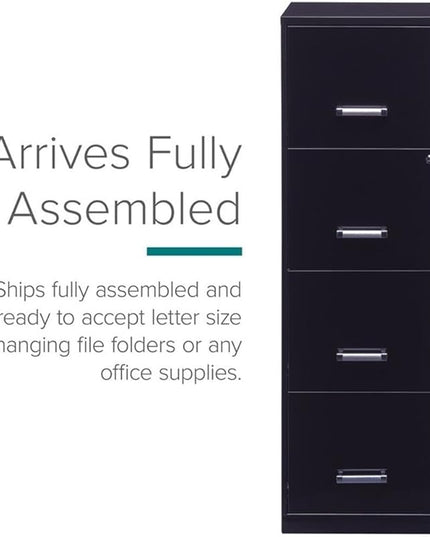Pemberly Row 4 Drawers 46.38" Vertical Black Metal Filing Cabinet Lockable Pre-Assembled Stationary Letter Size for Home, Office