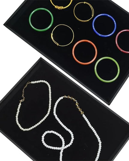 Black Velvet Stackable Jewelry Display Tray Storage Organizing Trays Empty Plate (13.78" L x 9.45" W x 1.18" H in) (2)