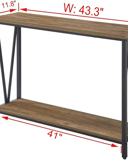 FOLUBAN Rustic Sofa Console Table, 2-Tier Industrial Entryway Hallway Table for Living Room, Oak
