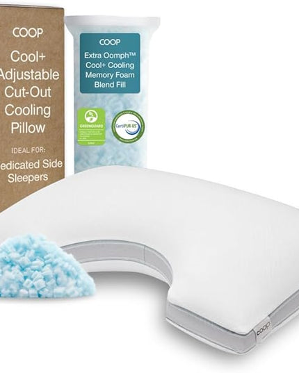 Coop Home Goods Cool+ Cut-Out Adjustable Pillow King with Cooling Gel & Shoulder Cut-Out for Head Support, Side Sleeper Pillow, Neck Support for Sleeping, CertiPUR-US/GREENGUARD Gold