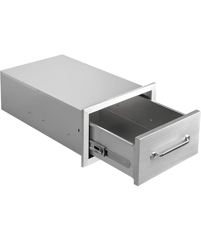 Outdoor Kitchen Drawers 14" W x 8.5" H x 23" D Flush Mount Single BBQ Drawers with Chrome Handle Built-in Stainless Steel Drawer for Outdoor Kitchen Island, Patio Grill Station