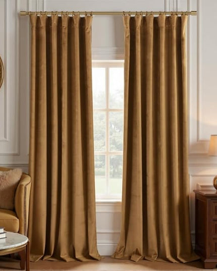KOUFALL Velvet Curtains Black Out Curtain 96 Inch Long 2 Panel Set, Cortinas para Sala, Bronze Brown Soundproof Noise Reducing Blackout Curtain Drapes for Bedroom Living Room
