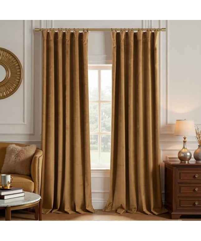 KOUFALL Extra Long 120 Inch Velvet Blackout Curtains, 10 FT Length Floor to Ceiling Luxury Pleated Black Out Traverse Curtains for Track System Living Room, Wide 52x120 in, 2 Panel Set