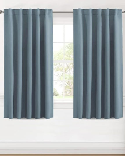 H.VERSAILTEX Blackout Curtains Thermal Insulated Window Treatment Panels Room Darkening Blackout Drapes for Living Room Back Tab/Rod Pocket Bedroom Draperies (2 Panels, Stone Blue, 42 x 54 Inch)