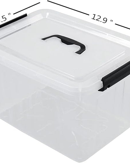 Plastic Storage Bins with Lids, 6 Pack Storage Organizer, 10 L Stackable Storage Bins with Buckle-Up Latches and Handle, Storage Totes for Home Office Pantry Organization, Clear