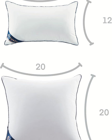 Siluvia Decorative 12x20 Pillow Inserts Set of 2 - Square Throw Pillows with 100% Cotton Cover for Sofa, Couch, and Bed - White