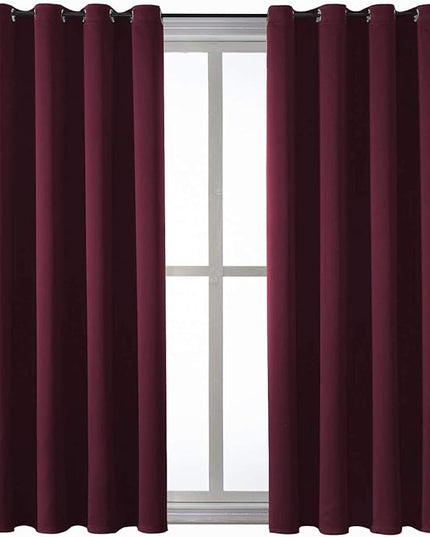 ChrisDowa Grommet Blackout Curtains for Bedroom and Living Room - 2 Panels Set Thermal Insulated Room Darkening Curtains (Burgundy Red, 52W x 63L)