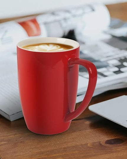 homEdge Porcelain Mug Set, 16 Ounces Cup for Tea, Latte, Mocha, Hot Chocolate, Set of 6, Red
