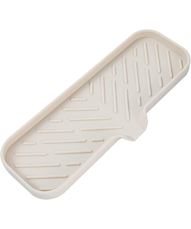 Silicone Bathroom Soap Dishes with Drain Spout-Bathroom and Kitchen Sink Organizer,Sponge Holder,Dish Soap Tray,Perfect for Dispenser,Scrubber,Bottle,Cup on Sink or Counter-Tapioca 12"×4"