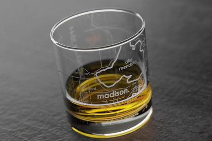 Well Told Engraved Madison Wisconsin Map Rocks Glass, Old Fashioned Whiskey Glass (11 oz, Clear) Etched Whiskey Glass, Gifts For Whiskey Lovers