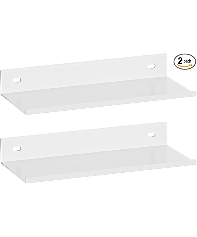 White Adhesive Shower Caddy 30cm, Bathroom Floating Shelves for Wall No Drilling 2 Pack, Metal Bathroom Wall Shower Shelves Storage Organizer for Kitchen Home