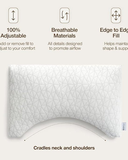 Coop Home Goods Original Crescent Adjustable Pillow, Queen Bed Pillows for Shoulder, Neck & Head Support, Crescent Foam Pillows - Medium Firm for Back & Side Sleeper, CertiPUR-US/GREENGUARD Gold