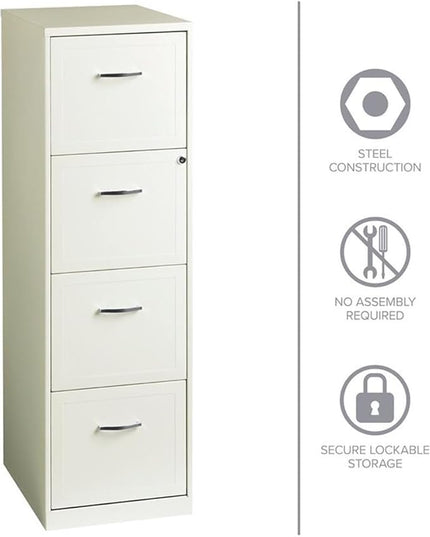 Pemberly Row 18" 4-Drawer Traditional Metal Filing Cabinet in White
