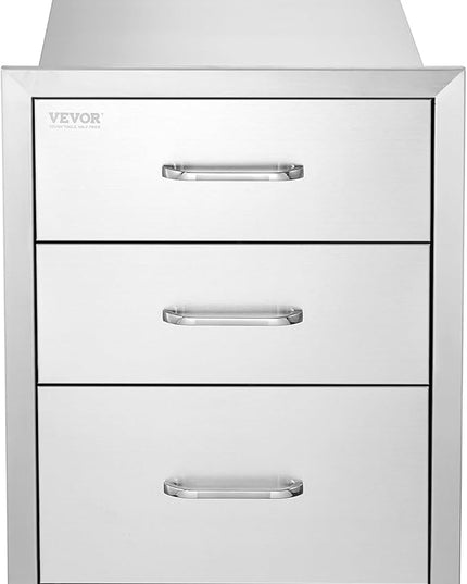 VEVOR 18x23 Inch Outdoor Kitchen Stainless Steel Triple Access BBQ Drawers with Chrome Handle, 18 x 23 x 23 Inch