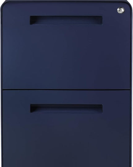 Laura Davidson Furniture Stockpile 2 Drawer Mobile File Cabinet with Lock - Under Desk Metal Filing Cabinet, Legal/Letter File Folders, Wheels and Stationary Feet, Pre-Assembled, Navy Blue