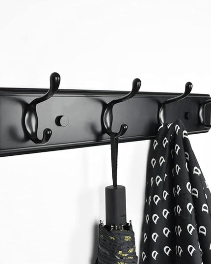 Wooden Coat Rack, Wall-Mounted Organizer for Closet, Entryway, Hallway, Foyer, Bedroom, Heavy Duty Double Hooks for Hanging Towels, Bags, Hats, Jackets, Key (Black, 4 Hooks)