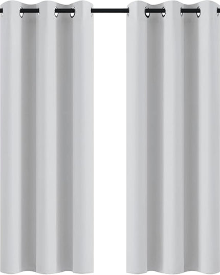 Yakamok Greyish White Curtains for Bedroom,Grommet Thermal Insulated Room Darkening Curtains for Living Room,42W x 72L,2 Panels