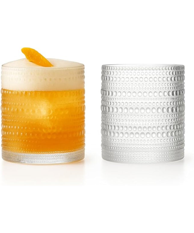 LEMONSODA Hobnail Drinking Glasses Set of 2 – Vintage Clear Lowball Glass Cups 10oz – Textured Barware Aesthetic Retro Glassware Tumblers for Water, Cocktails, Whiskey, Juice (Lowball 10oz, Set of 2)