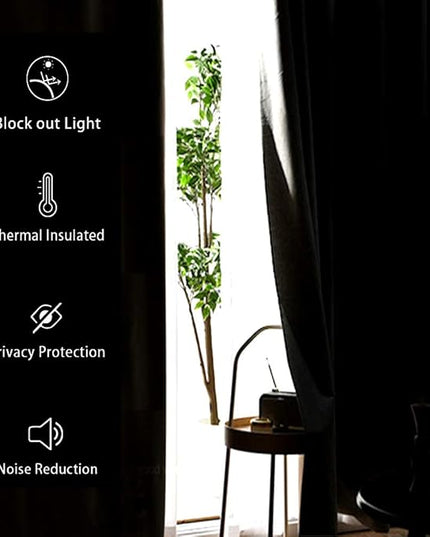 JIUZHEN Tan Blackout Curtains with Tiebacks - Thermal Insulated, Light Blocking and Noise Reducing Grommet Curtains for Bedroom and Living Room, Set of 2 Window Curtain Panels, 42 x 72 Inch Length