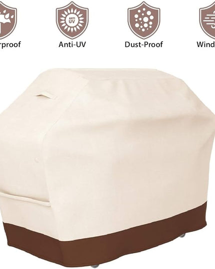 Tuyeho Grill Cover 65 x 24 x 46 inch, 600D Heavy Duty Gas BBQ Cover w/Side Fasteners Straps, Waterproof & Weather Resistant for Your Weber, Char-Broil, Brinkmann, Holland, Jenn Air (Beige & Brown)