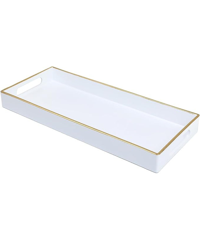 White Bathroom Vanity Tray for Countertop, Small Plastic Toilet Tank Versatile Storage & Organization Tray for Makeup, Perfume, Desk, Kitchen, Candles, 13.7"x6"x1.4", 35W