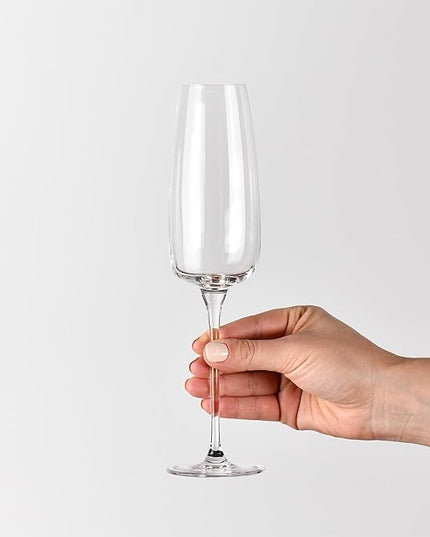Krosno Modern Champagne Glasses, Set of 4, 7.4 Oz, Premium Crystalline Glass, Lead-free,Durable,Scratch-resistant, Ideal for Prosecco, Mimosas, Sparkling Wine, Scratch-resistant, Made in Europe