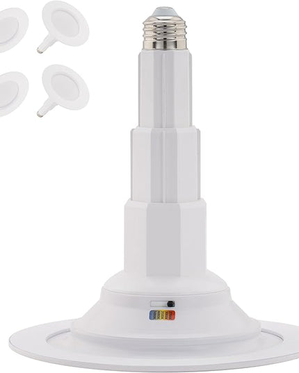 Just Screw Me in 6in LED Recessed Retrofit Light for E26 or Medium Base 4, 5, or 6 Inch Recessed Cans with Telescoping Neck and 5-CCT 2700-3000-3500-4000-5000K in White (Pack of 4)