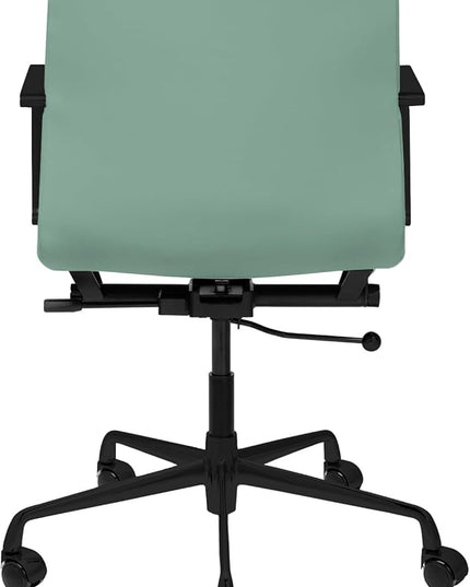Laura Davidson Furniture SOHO II Padded Management Office Chair - Mid Back Desk Chair with Arm Rest, Swivel & Cushion Availability, Made of Faux Leather, Sage Green with Black Frame, Computer Chair