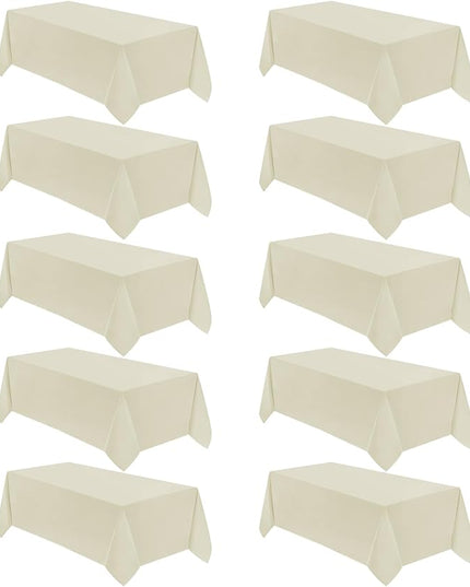VidaFete Tablecloth 10 Pack 90 * 156inch Rectangle Table Cloth Polyester, Stain Wrinkle Resistant Polyester Dining Table Cover for Kitchen Dinning Party Wedding Rectangular Buffet Decoration(Ivory)