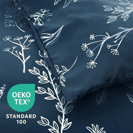 MUXHOMO Navy Blue Bed in a Bag Queen 7 Pieces, Queen Comforter Set Reversible Botanical Flowers Design, Ultra Soft & Breathable Bedding Sets with Comforter, Sheets, Pillowcases & Shams
