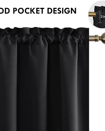 DWCN Blackout Curtains Room Darkening Thermal Insulated Bedroom Curtains Window Treatments, 42 x 45 inches Long, Set of 2 Black Rod Pocket Drapes