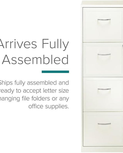 Pemberly Row 18" 4-Drawer Traditional Metal Filing Cabinet in White