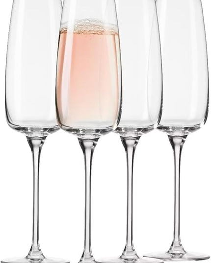 Krosno Modern Champagne Glasses, Set of 4, 7.4 Oz, Premium Crystalline Glass, Lead-free,Durable,Scratch-resistant, Ideal for Prosecco, Mimosas, Sparkling Wine, Scratch-resistant, Made in Europe