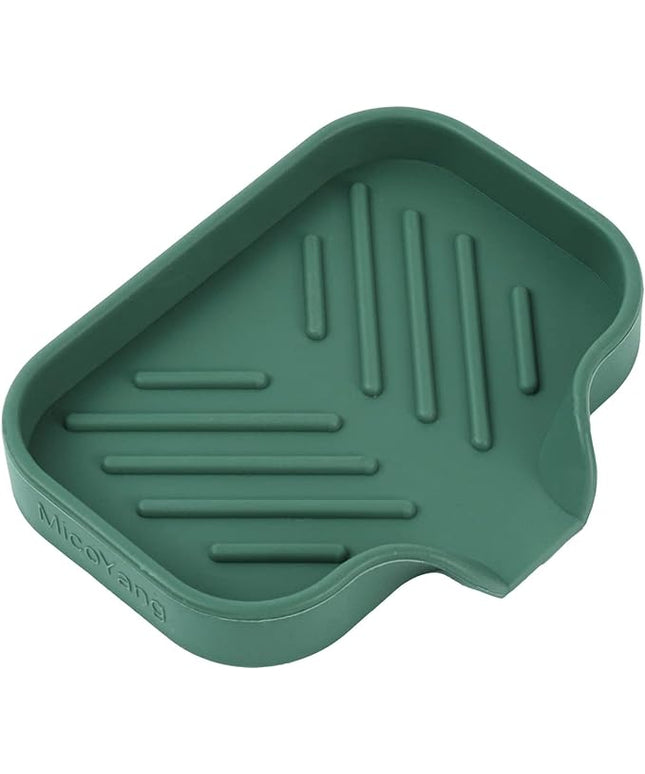 Silicone Bathroom Soap Dishes with Drain Spout-Bathroom and Kitchen Sink Organizer,Sponge Holder,Dish Soap Tray,Perfect for Dispenser,Scrubber,Bottle,Cup on Sink or Counter-Green 4.9"×3.2"