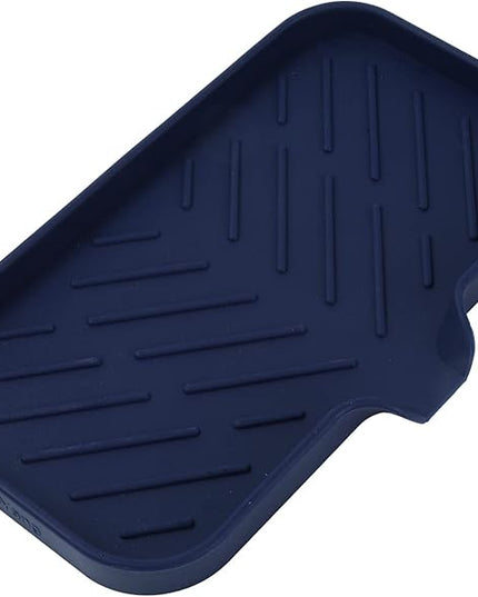 Silicone Bathroom Soap Dishes with Drain Spout-Kitchen Sink Organizer,Sponge Holder,Dish Soap Tray,Perfect for Dispenser,Scrubber,Bottle,Cup on Sink or Counter-Navy Blue 9.6"×5.3"