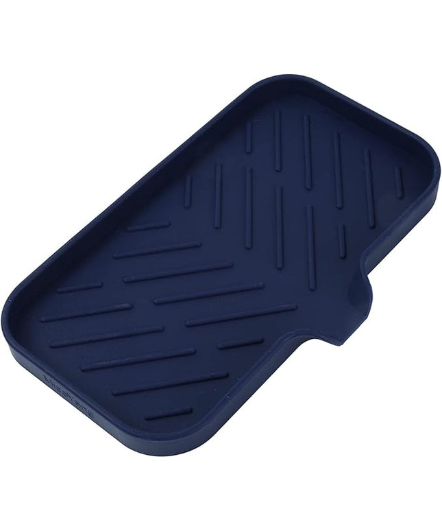 Silicone Bathroom Soap Dishes with Drain Spout-Kitchen Sink Organizer,Sponge Holder,Dish Soap Tray,Perfect for Dispenser,Scrubber,Bottle,Cup on Sink or Counter-Navy Blue 9.6"×5.3"