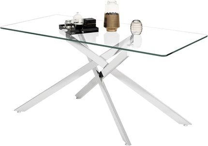 Rectangle Glass Dining Table Set for 6, 60'' Kitchen Table and Chairs Set, 7PCS Modern Dining Room Table Set with 6 Velvet Dining Chair for Home