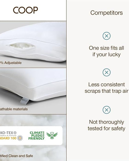 Coop Home Goods Essence Down Alternative Pillow Set of 2, Queen Size, Best Pillows for Sleeping, Adjustable Alternative to Down Pillows, Luxury Hotel Pillow for Back, Stomach or Side Sleepers