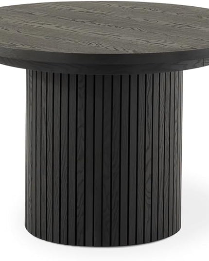 Transformer Table - Solid Wood Extendable Round Dining Table, Extendable Round Dining Table, Space-Saving Modern Furniture, Smoked Hickory, Black Finish (Table Only)