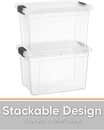 Superio Clear Storage Bins with Lids, Stackable Deep Storage Boxes with Latches and Handles, Extra Small, 4 Pack, Deep Containers for Home, Garage, and Kitchen