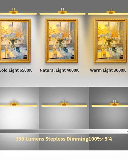 26" Wireless Picture Lights, Rechargeable Battery Art Display Light with Remote Control, Dimmable/Timer Off Dartboard Light, 3 Lighting Modes Full Metal Painting Display Lights (Gold-1 Pack)