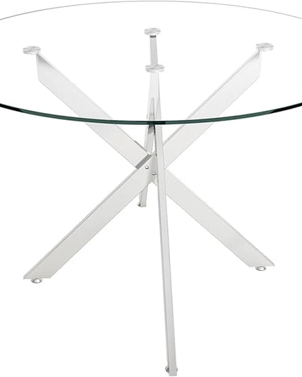 HomVent 3 Piece Round Glass Dining Table Set, Round Glass Kitchen Table Set for 2 with 2 PU Upholstered Dining Chairs for Kitchen Dining Room