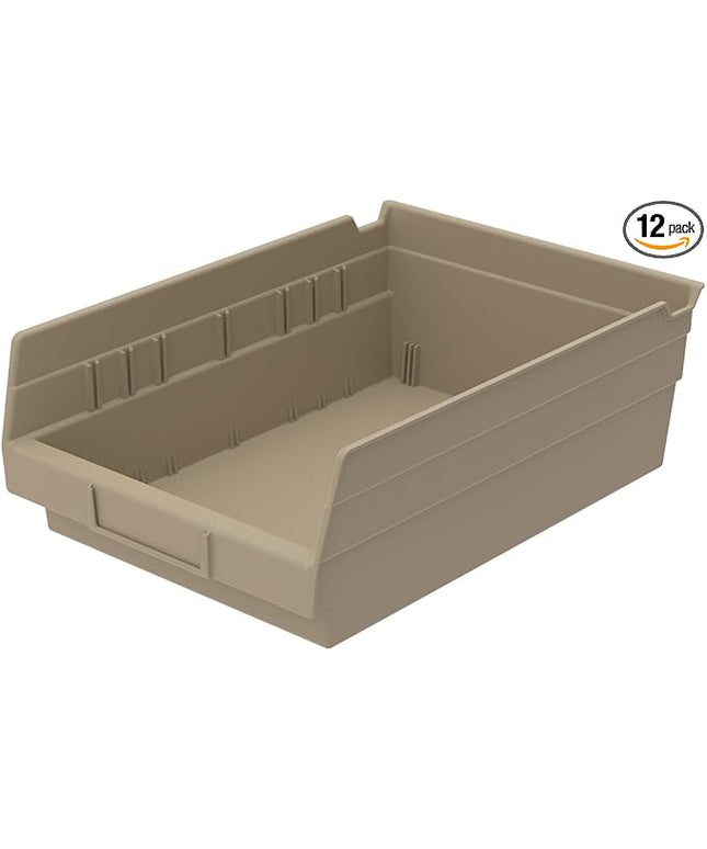 Akro-Mils 30150 12-Inch by 8-Inch by 4-Inch Plastic Nesting Shelf Bin Box, Sandstone, Case of 12