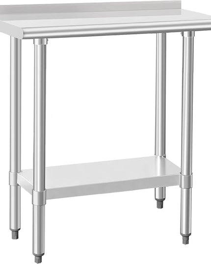 HARDURA Stainless Steel Commercial Work Table Prep Work Metal Table 14×30 Inches with Undershelf and 2" Backsplash Heavy Duty NSF 430 for Kitchen Food Prep