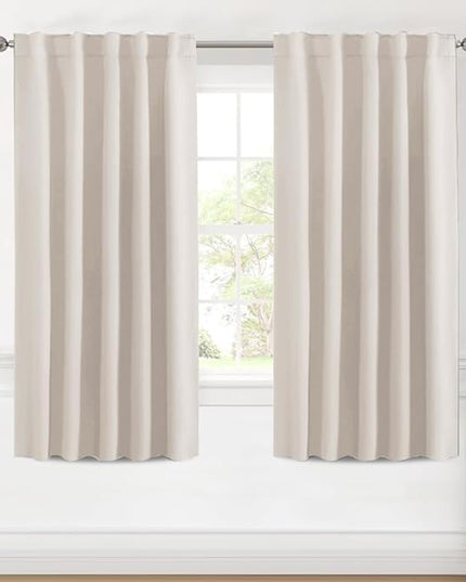 H.VERSAILTEX Blackout Curtains Thermal Insulated Window Treatment Panels Room Darkening Blackout Drapes for Living Room Back Tab/Rod Pocket Bedroom Draperies (2 Panels, Natural, 42 x 63 Inch)